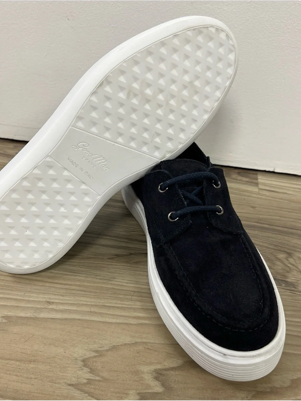 The Good Man Brand Portland Boat Shoe Suede Navy Blue Made In Italy Men 8.5 NWOB